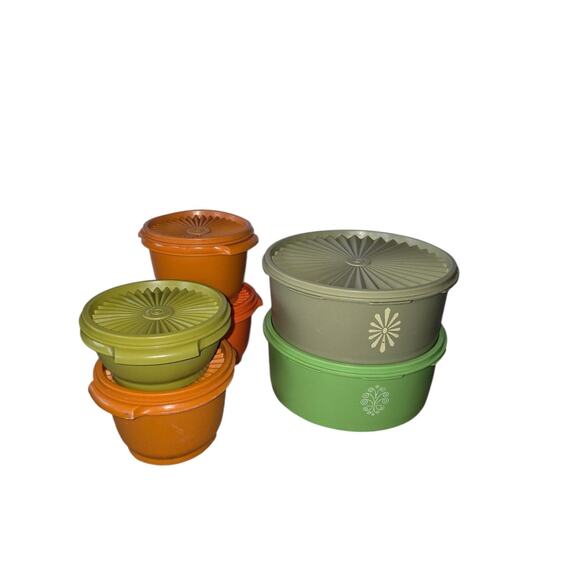 Vintage Tupperware Mixed Set Autumn Press and Seal Containers - Picture 1 of 6